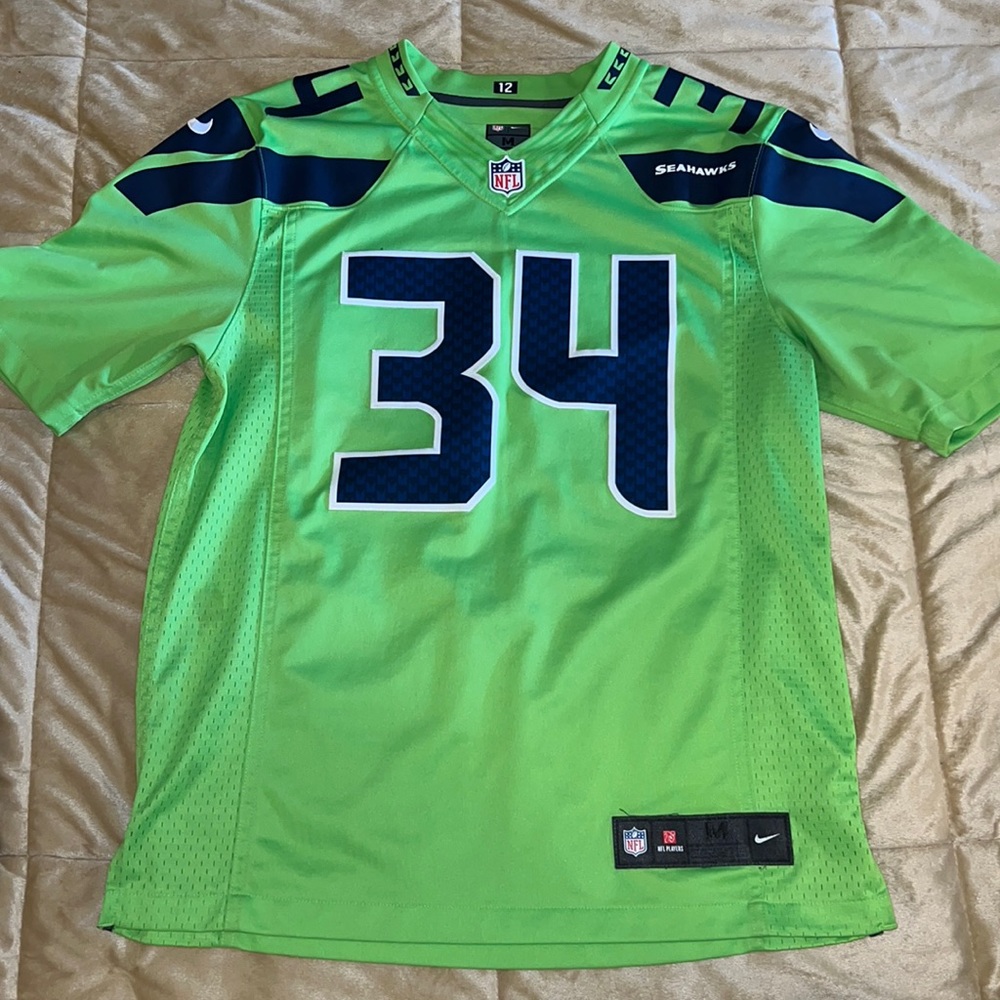 Nike NFL On field Seahawks Seattle thomas Rawls 34 lime green jersey med